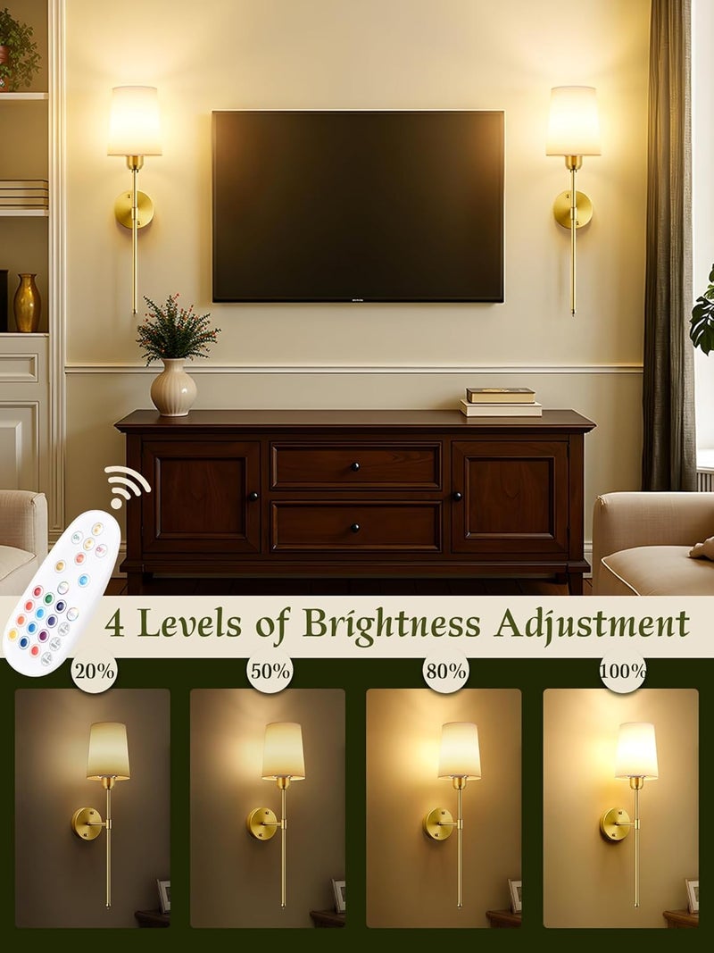 SyncGlow Battery Operated Wall Sconces Set of 2, Bronze Wireless Wall Lights with Rechargeable Magnetic Bulbs and Remote, Dimmable & 15 RGB Colors Wall Lamps for Bedroom Living Room Hallway 23Inch - Image 3
